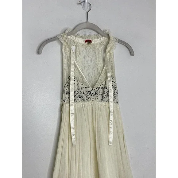 Free People Ivory Lace Up Embroidered Sleeveless V-Neck Midi Sheath Dress Sz 0 - Picture 3 of 7